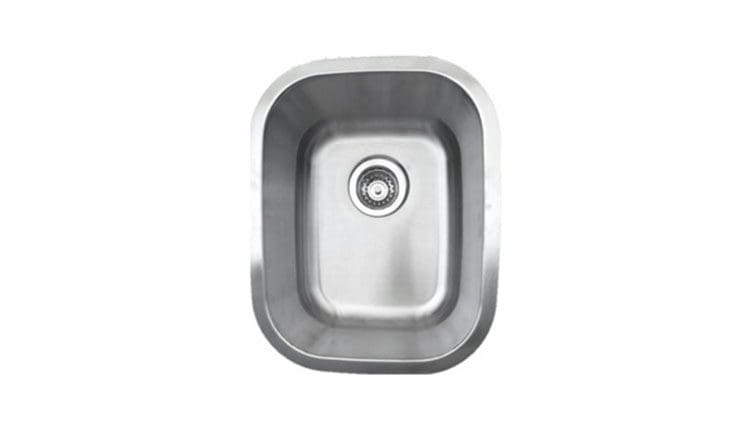 A stainless steel kitchen sink from Any Top Shop Sinks with a centered drain, viewed from above on a white background.