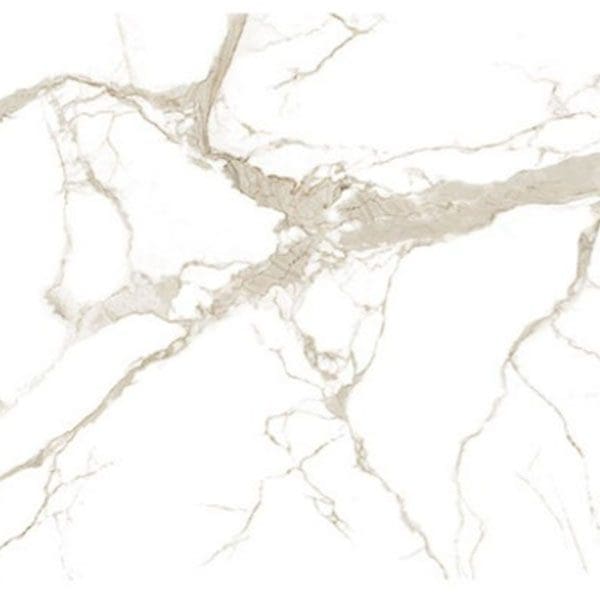 Close-up of a light-colored porcelain slab surface with delicate, dark veining.