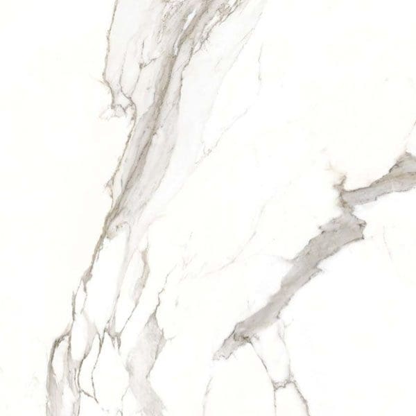 Texture of white porcelain slab with gray veins installation.