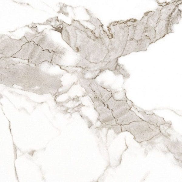 Close-up of a porcelain slab installation with intricate grey veins on a white background.