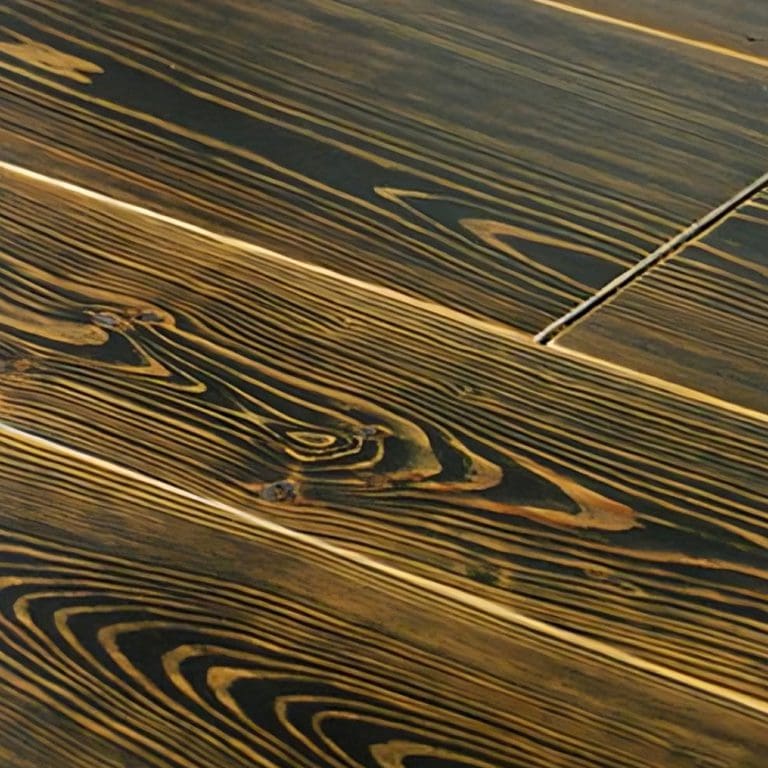 Detailed view of a carpet surface with prominent natural patterns highlighted by dark staining.