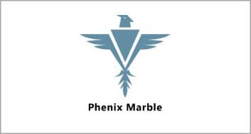 Logo of Phenix Marble countertop company featuring a stylized blue phoenix with text beneath. The image is on a white background.