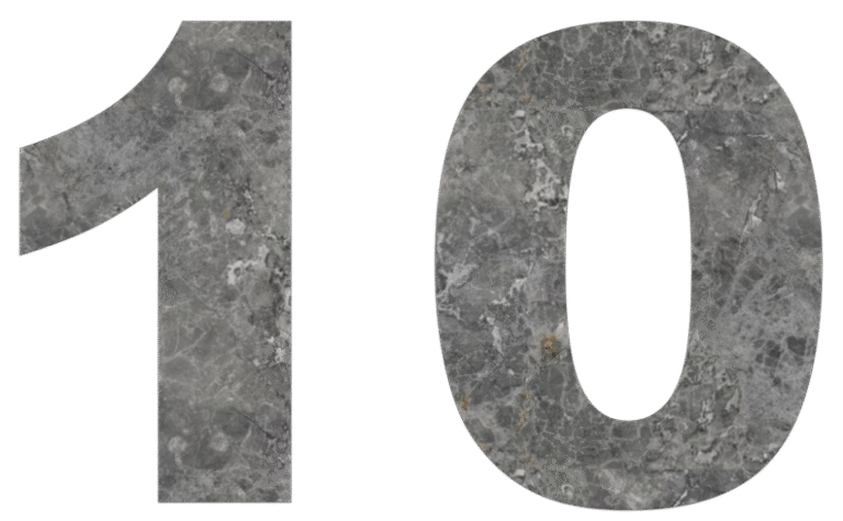 Close-up of textured stone numbers forming '10'.