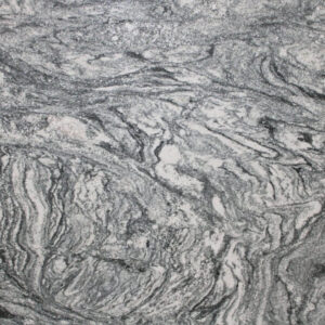 Close-up of textured gray marble with swirling white and dark veins.