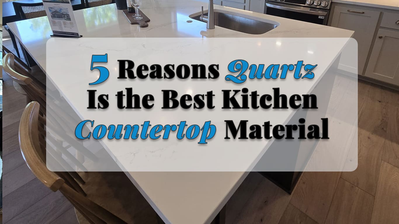 White quartz kitchen island countertop with an undermount sink, waterfall edge design, and clean contemporary kitchen finishes.