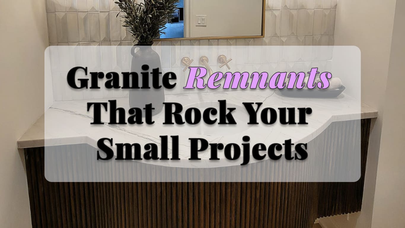 Custom bathroom vanity featuring a granite remnant countertop with natural stone veining, integrated sink, decorative lighting, and modern bathroom finishes.