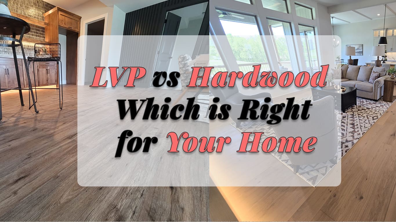 Side-by-side comparison of luxury vinyl plank flooring and hardwood flooring in modern residential interiors with open-concept living spaces.