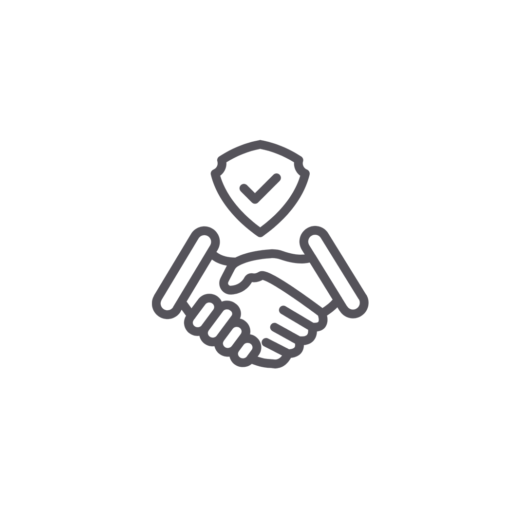 Handshake icon with shield and checkmark symbol representing trusted countertop fabrication and professional stone installation services
