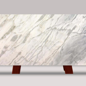 Full slab of Calacatta Splendor marble featuring a white background with dramatic gray veining and natural stone movement.