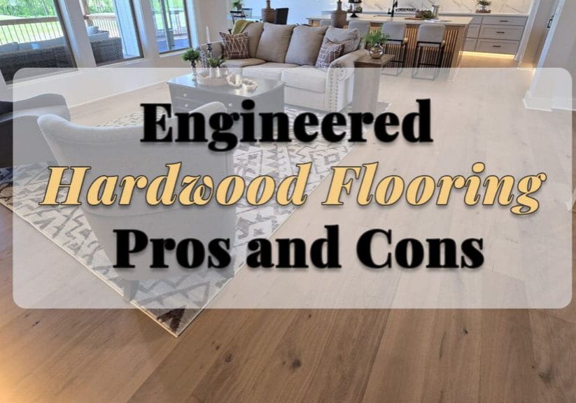Engineered hardwood flooring installed in a modern open-concept living room featuring warm wood tones, contemporary furnishings, and seamless transitions between living spaces.