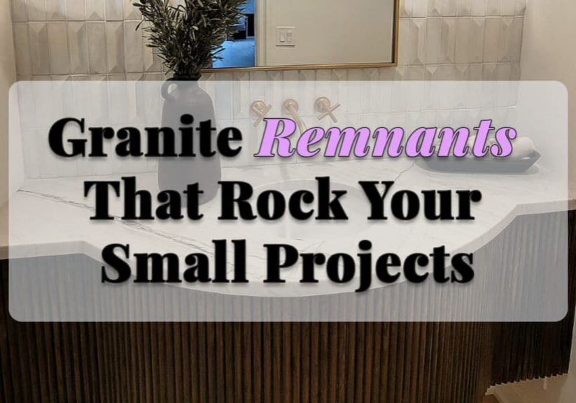 Custom bathroom vanity featuring a granite remnant countertop with natural stone veining, integrated sink, decorative lighting, and modern bathroom finishes.