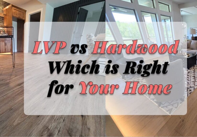 Side-by-side comparison of luxury vinyl plank flooring and hardwood flooring in modern residential interiors with open-concept living spaces.