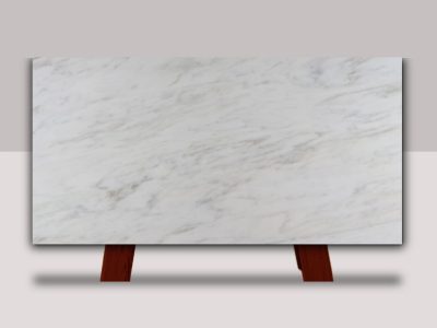 Full slab of Imperial Danby marble featuring a bright white background with soft gray veining and subtle natural stone movement.