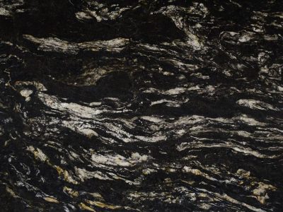 Black and white marble with gold streaks creating a swirling pattern.